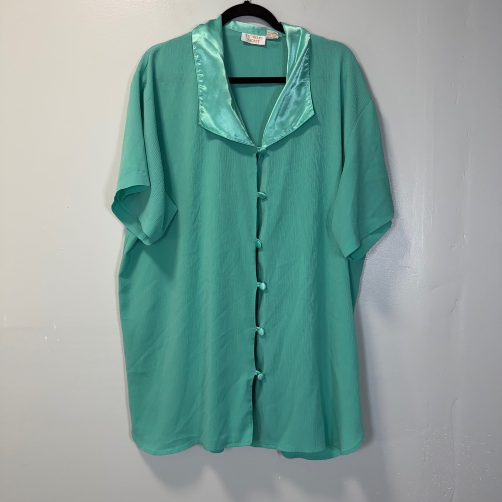 Vintage Victoria Secret Teal Short Sleeve Button Up Sleep Shirt M/L